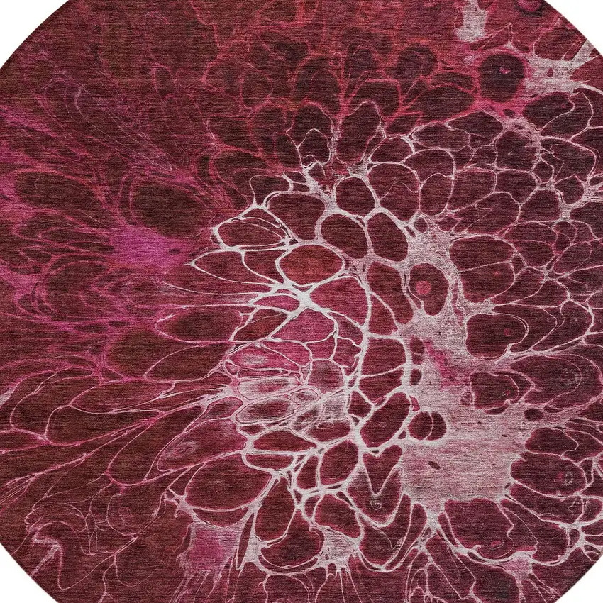 8' Merlot Blush And Gray Round Abstract Washable Indoor Outdoor Area Rug Photo 5