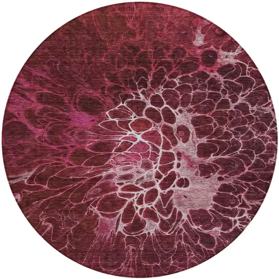 8' Merlot Blush And Gray Round Abstract Washable Indoor Outdoor Area Rug Photo 2