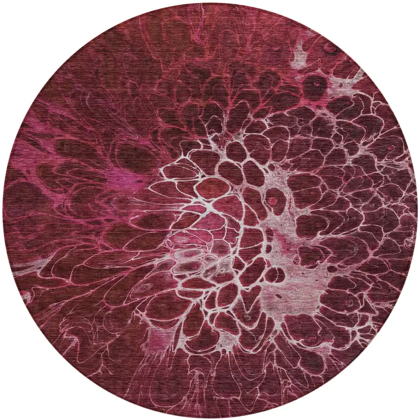 8' Merlot Blush And Gray Round Abstract Washable Indoor Outdoor Area Rug Photo 2
