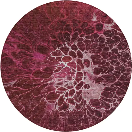 8' Merlot Blush And Gray Round Abstract Washable Indoor Outdoor Area Rug Photo 2