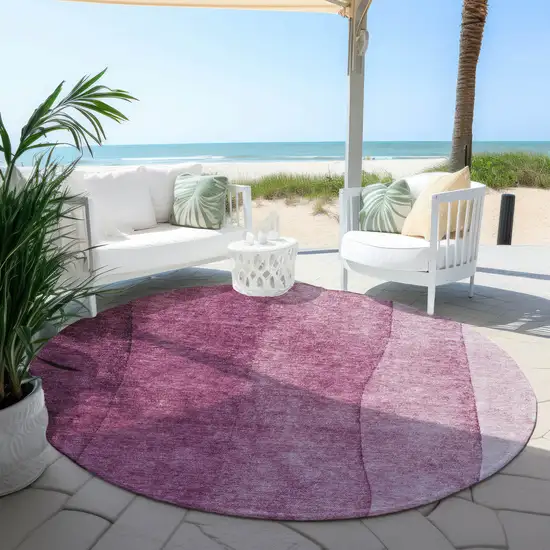 8' Merlot Blush And Pink Round Ombre Washable Indoor Outdoor Area Rug Photo 5