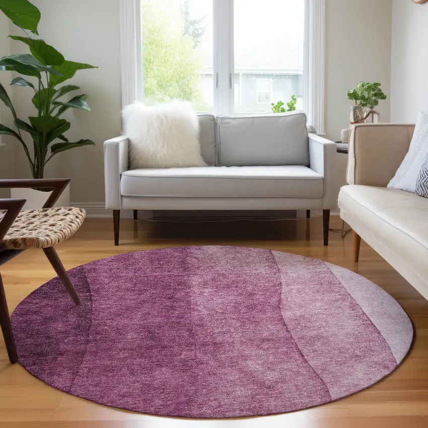 8' Merlot Blush And Pink Round Ombre Washable Indoor Outdoor Area Rug Photo 6