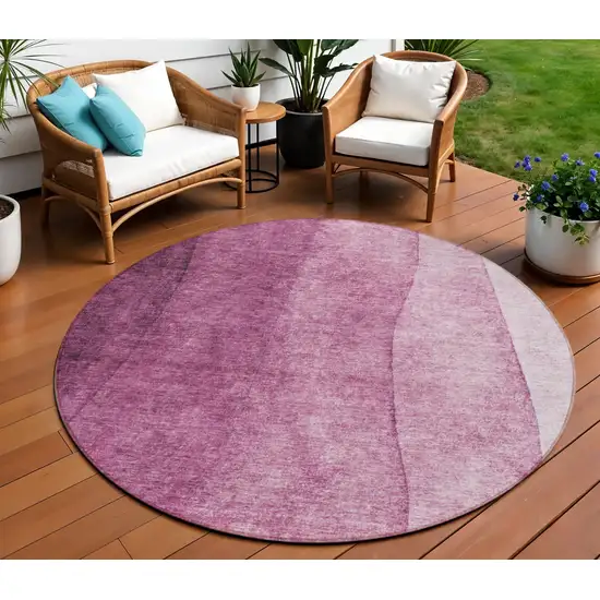 8' Merlot Blush And Pink Round Ombre Washable Indoor Outdoor Area Rug Photo 1