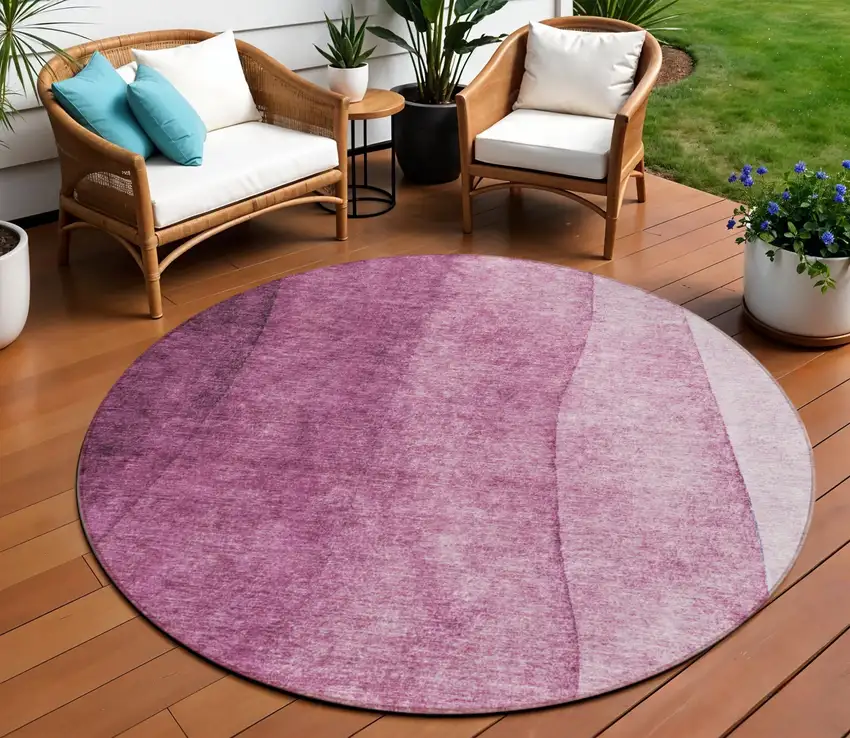 8' Merlot Blush And Pink Round Ombre Washable Indoor Outdoor Area Rug Photo 1