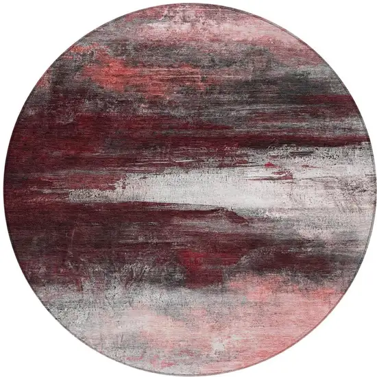 8' Merlot Charcoal And Ivory Round Abstract Washable Indoor Outdoor Area Rug Photo 3