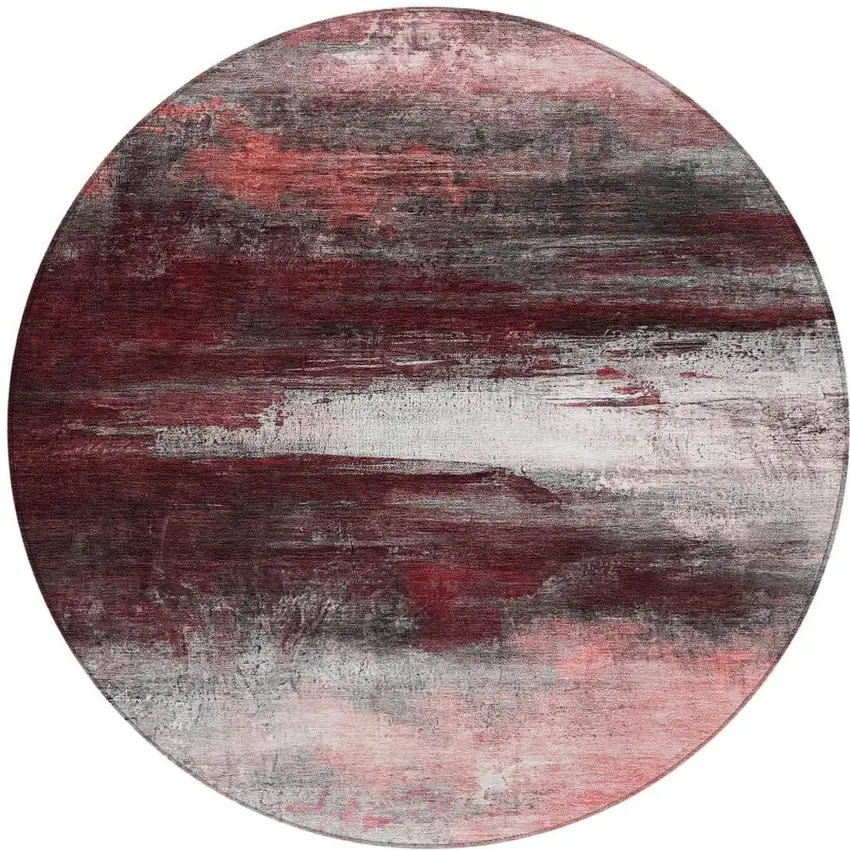 8' Merlot Charcoal And Ivory Round Abstract Washable Indoor Outdoor Area Rug Photo 3