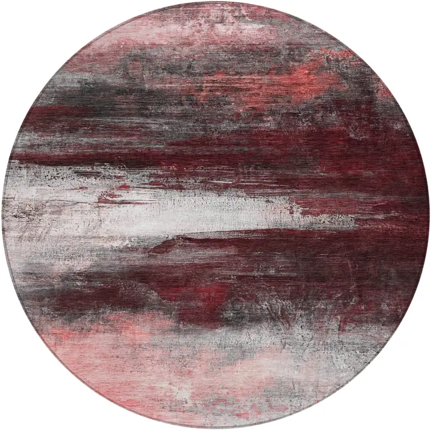 8' Merlot Charcoal And Ivory Round Abstract Washable Indoor Outdoor Area Rug Photo 4