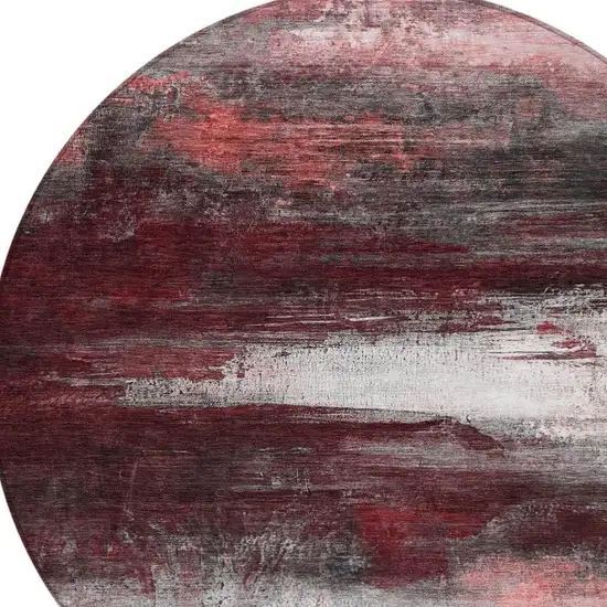 8' Merlot Charcoal And Ivory Round Abstract Washable Indoor Outdoor Area Rug Photo 8