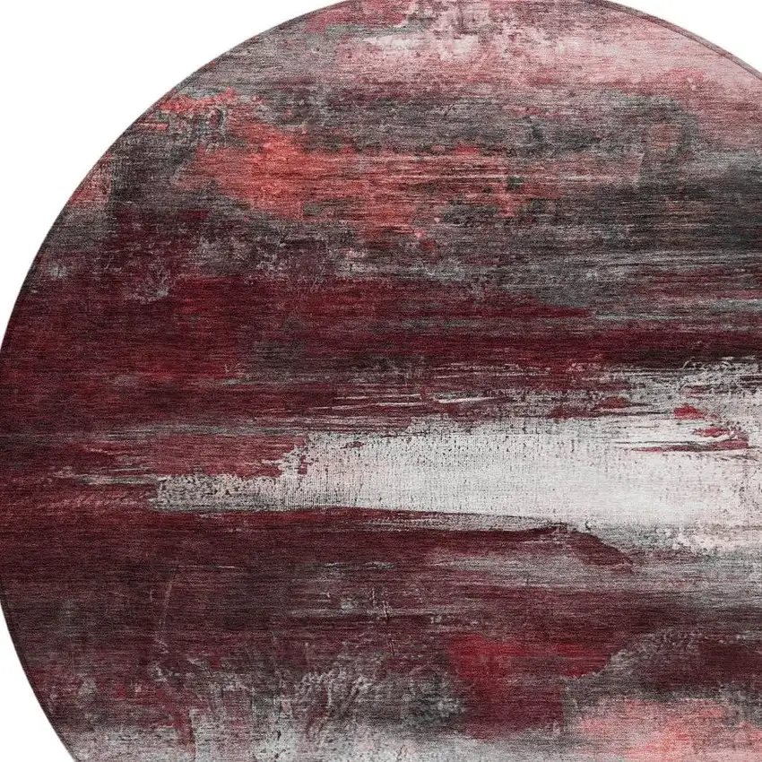 8' Merlot Charcoal And Ivory Round Abstract Washable Indoor Outdoor Area Rug Photo 8