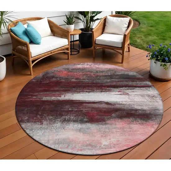 8' Merlot Charcoal And Ivory Round Abstract Washable Indoor Outdoor Area Rug Photo 2