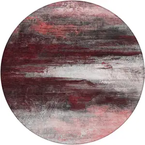 Photo of 8' Merlot Charcoal And Ivory Round Abstract Washable Indoor Outdoor Area Rug