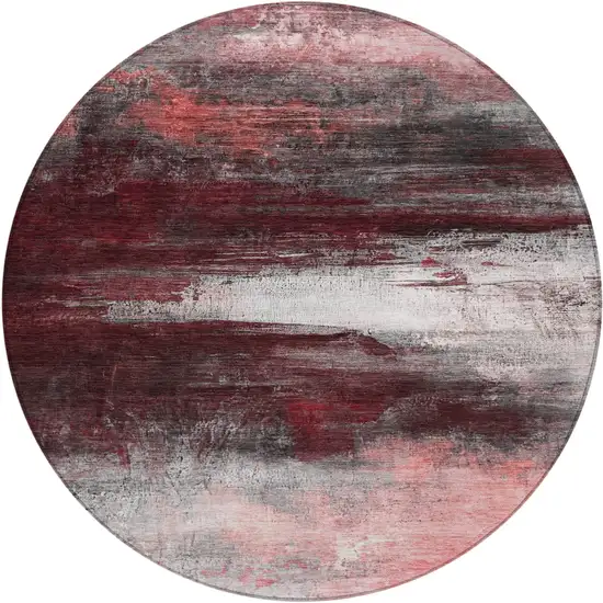 8' Merlot Charcoal And Ivory Round Abstract Washable Indoor Outdoor Area Rug Photo 1