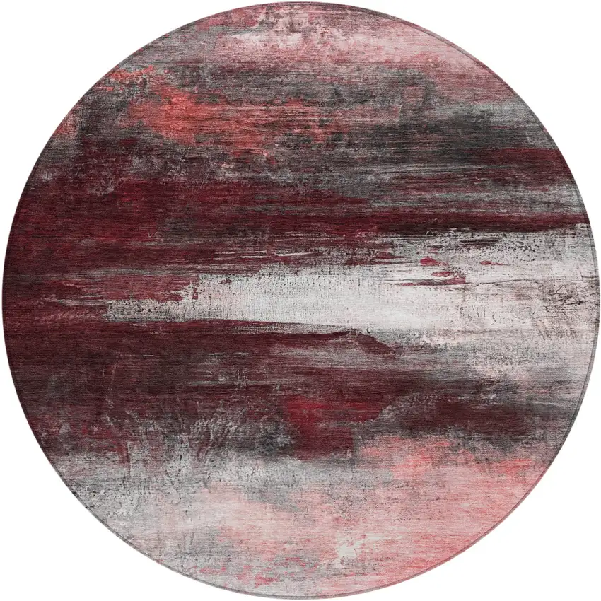 8' Merlot Charcoal And Ivory Round Abstract Washable Indoor Outdoor Area Rug Photo 1