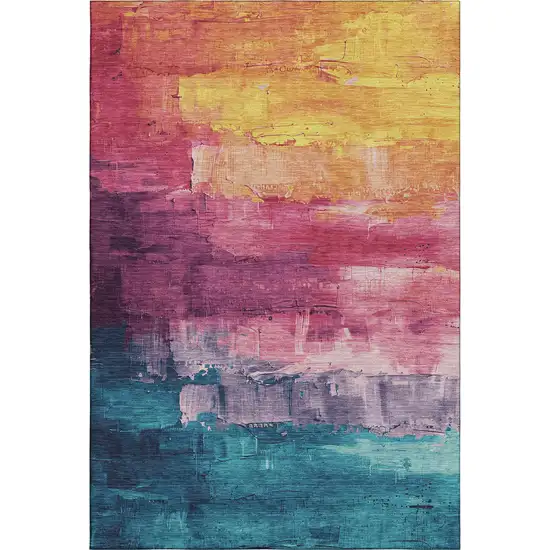 8' Merlot Gold Blue And Purple Abstract Washable Area Rug With UV Protection Photo 3