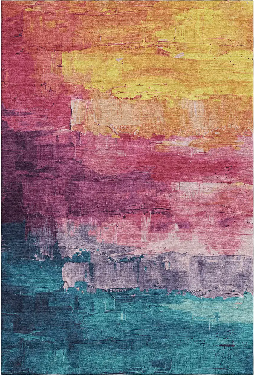 8' Merlot Gold Blue And Purple Abstract Washable Area Rug With UV Protection Photo 3