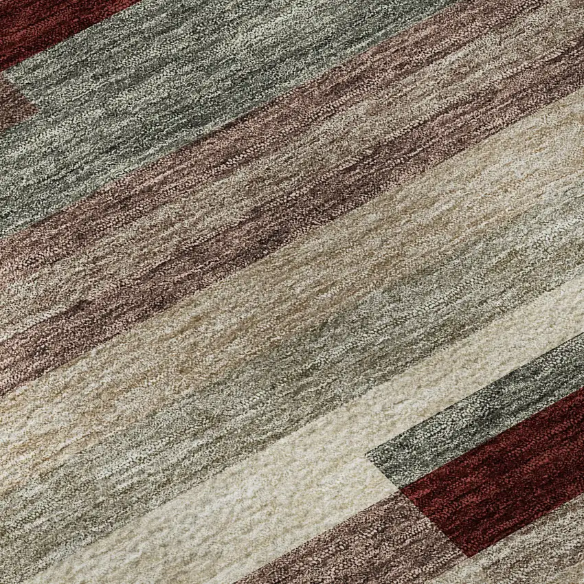 8' Merlot Gray And Beige Striped Washable Round Rug With UV Protection Photo 8