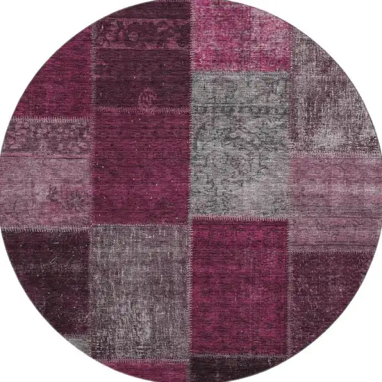 8' Merlot Gray And Burgundy Patchwork Washable Round Rug With UV Protection Photo 4