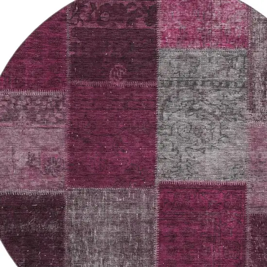 8' Merlot Gray And Burgundy Patchwork Washable Round Rug With UV Protection Photo 3