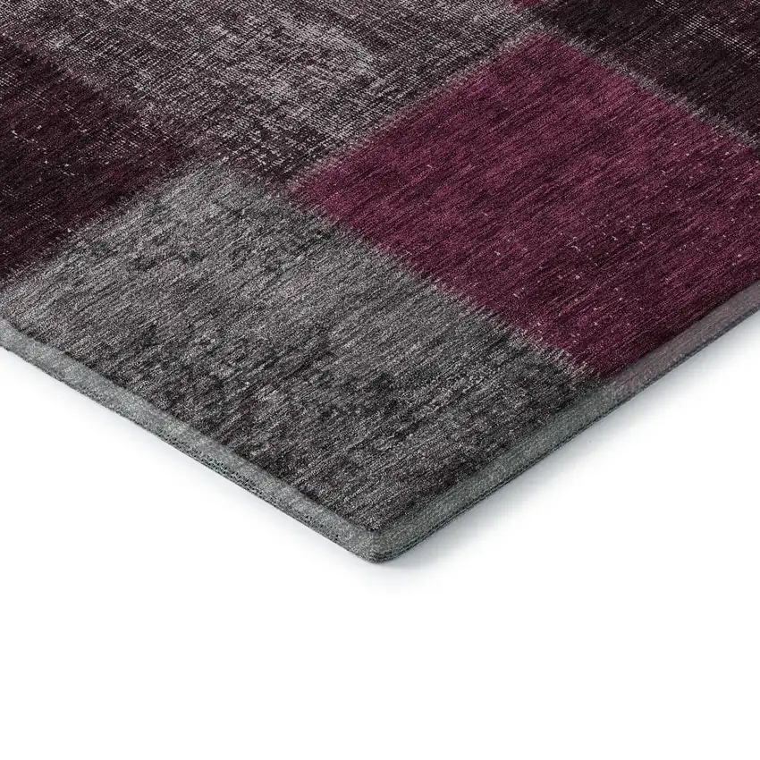 8' Merlot Gray And Burgundy Patchwork Washable Round Rug With UV Protection Photo 7