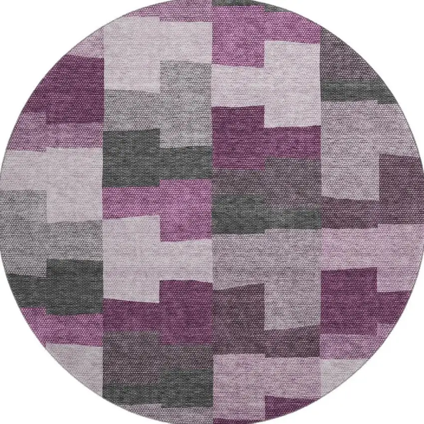 8' Merlot Gray And Ivory Geometric Washable Round Rug With UV Protection Photo 4