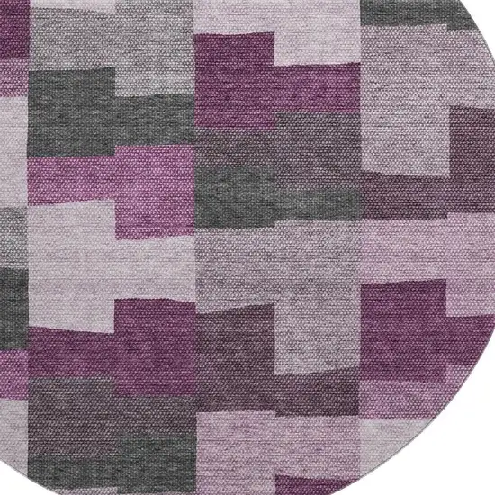 8' Merlot Gray And Ivory Geometric Washable Round Rug With UV Protection Photo 3