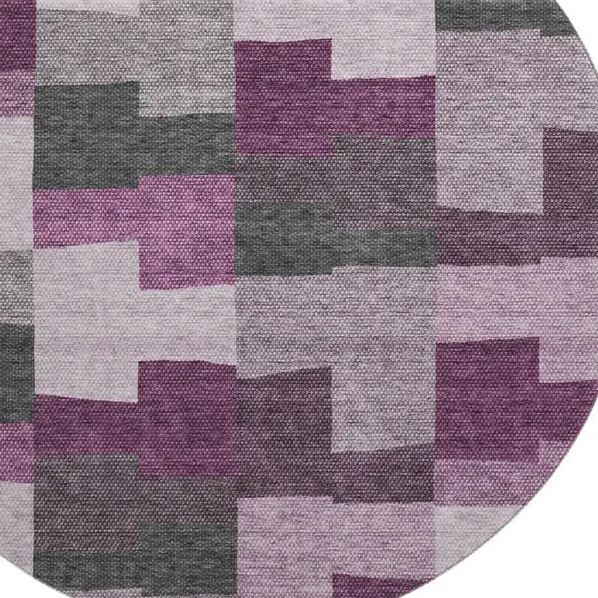 8' Merlot Gray And Ivory Geometric Washable Round Rug With UV Protection Photo 3