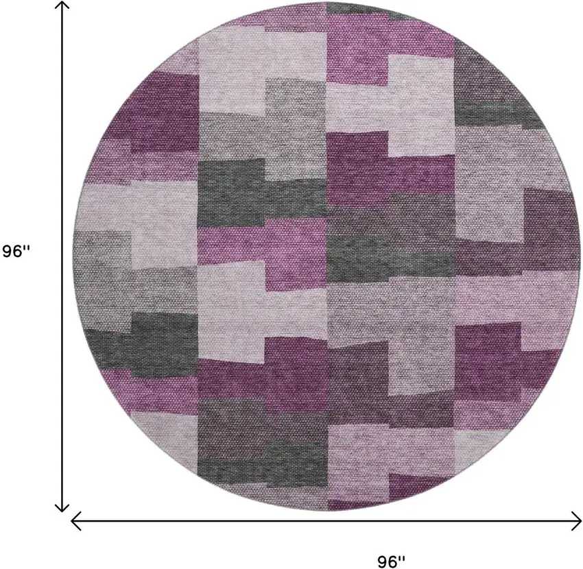 8' Merlot Gray And Ivory Geometric Washable Round Rug With UV Protection Photo 3