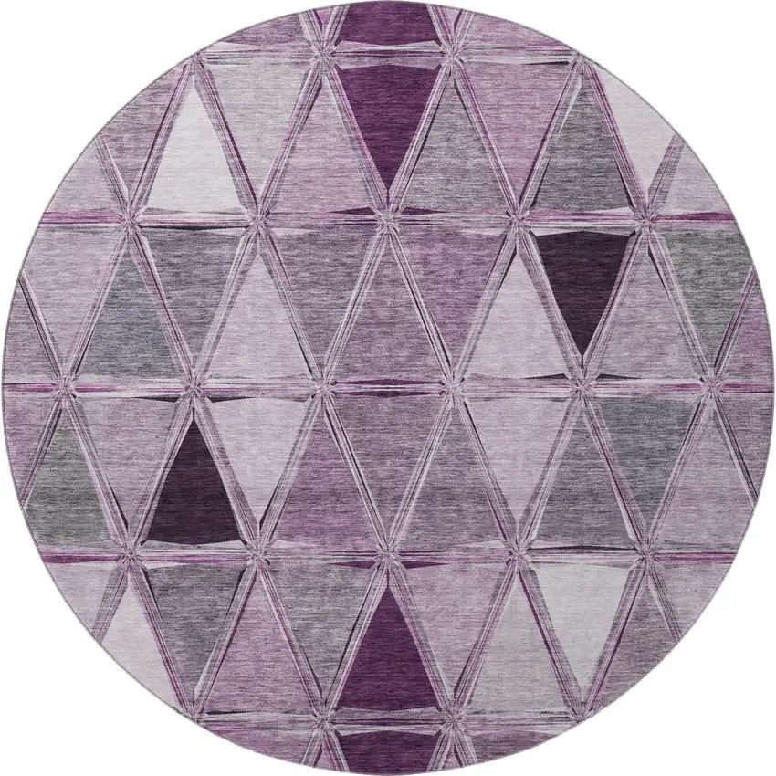 8' Merlot Gray And Ivory Geometric Washable Round Rug With UV Protection Photo 4