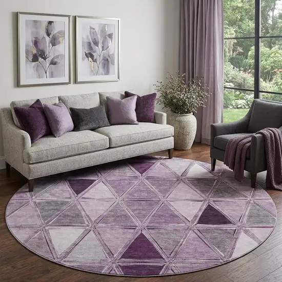 8' Merlot Gray And Ivory Geometric Washable Round Rug With UV Protection Photo 1