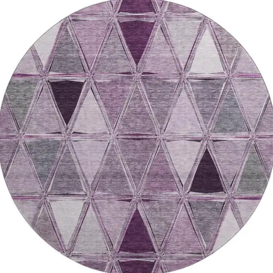 8' Merlot Gray And Ivory Geometric Washable Round Rug With UV Protection Photo 3