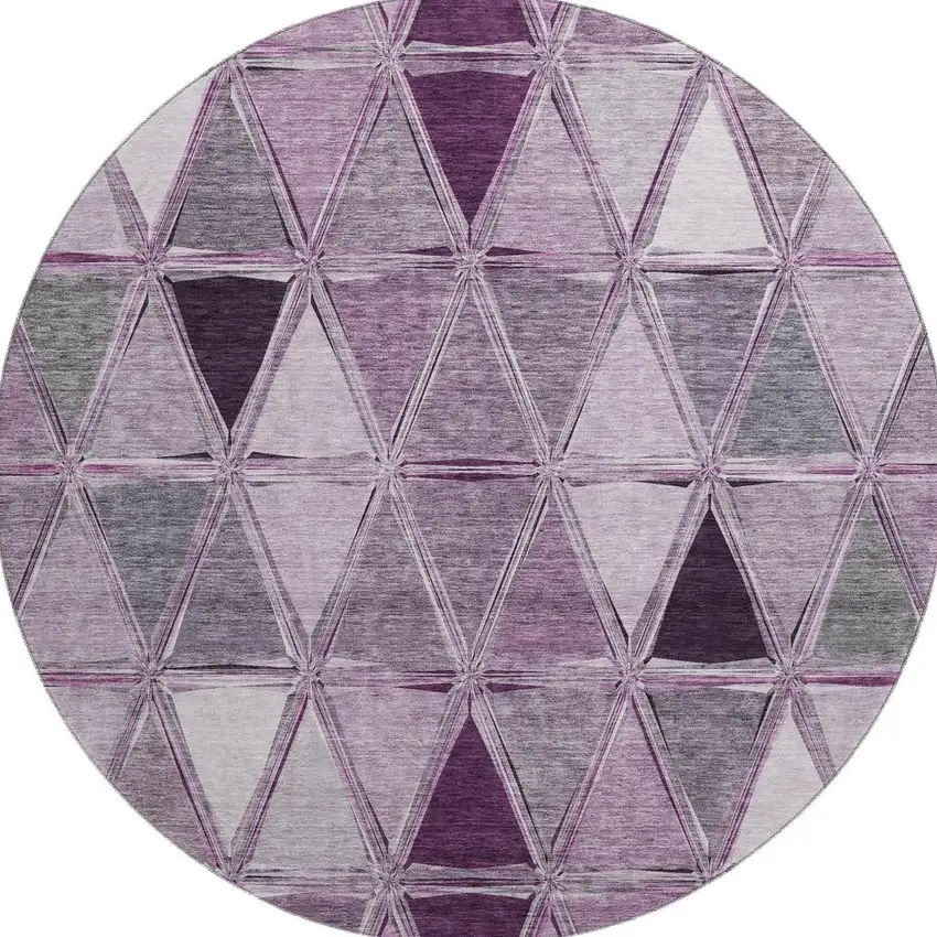 8' Merlot Gray And Ivory Geometric Washable Round Rug With UV Protection Photo 3