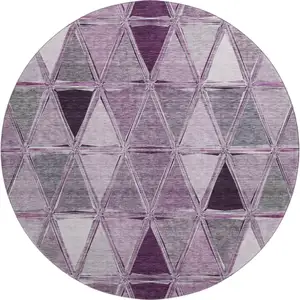 Photo of 8' Merlot Gray And Ivory Geometric Washable Round Rug With UV Protection