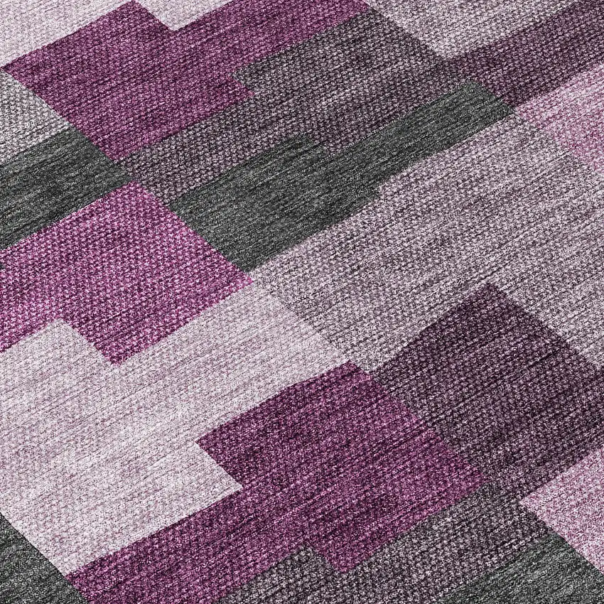 8' Merlot Mauve And Charcoal Round Geometric Washable Indoor Outdoor Area Rug Photo 9