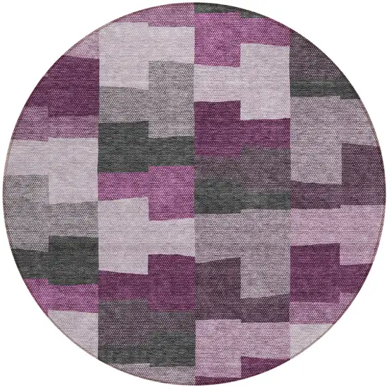 8' Merlot Mauve And Charcoal Round Geometric Washable Indoor Outdoor Area Rug Photo 2