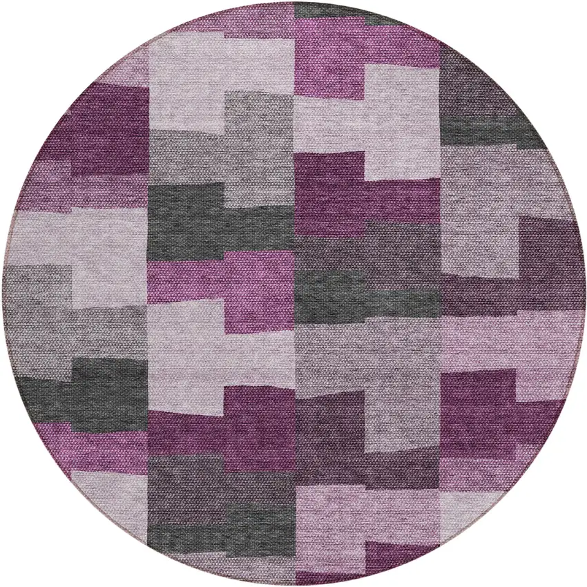 8' Merlot Mauve And Charcoal Round Geometric Washable Indoor Outdoor Area Rug Photo 2