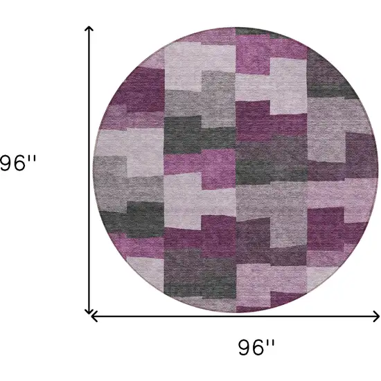 8' Merlot Mauve And Charcoal Round Geometric Washable Indoor Outdoor Area Rug Photo 3