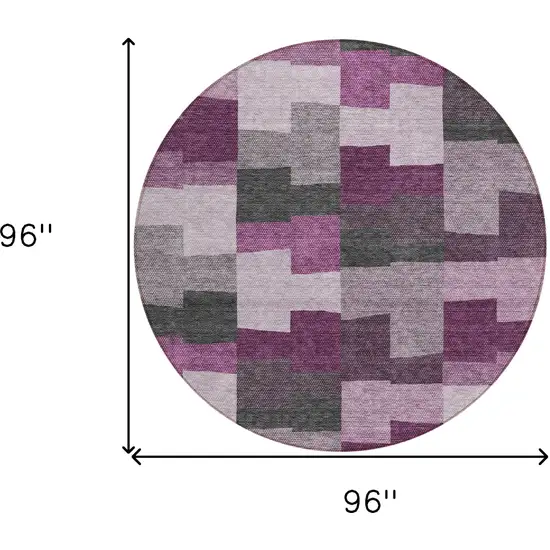 8' Merlot Mauve And Charcoal Round Geometric Washable Indoor Outdoor Area Rug Photo 3