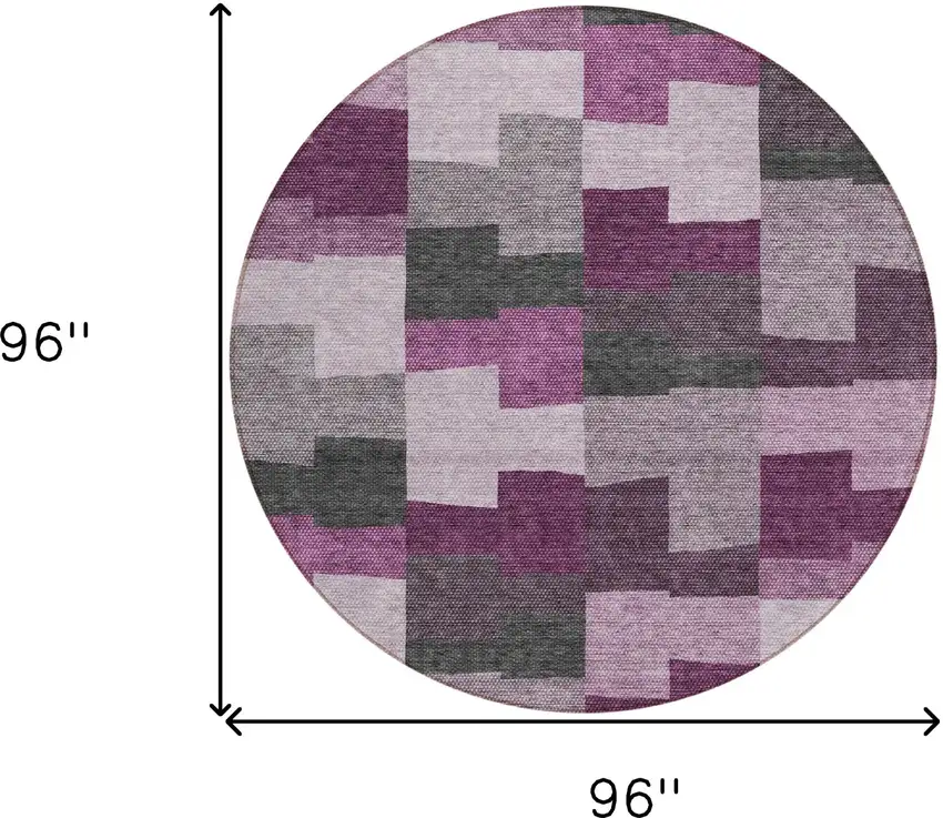 8' Merlot Mauve And Charcoal Round Geometric Washable Indoor Outdoor Area Rug Photo 3