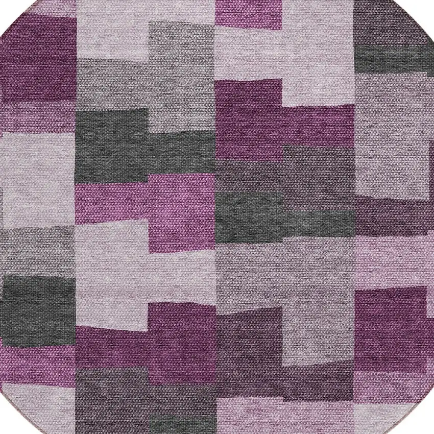 8' Merlot Mauve And Charcoal Round Geometric Washable Indoor Outdoor Area Rug Photo 5