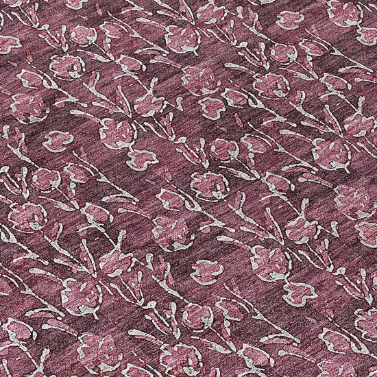 8' Merlot Mauve And Ivory Round Floral Washable Indoor Outdoor Area Rug Photo 8