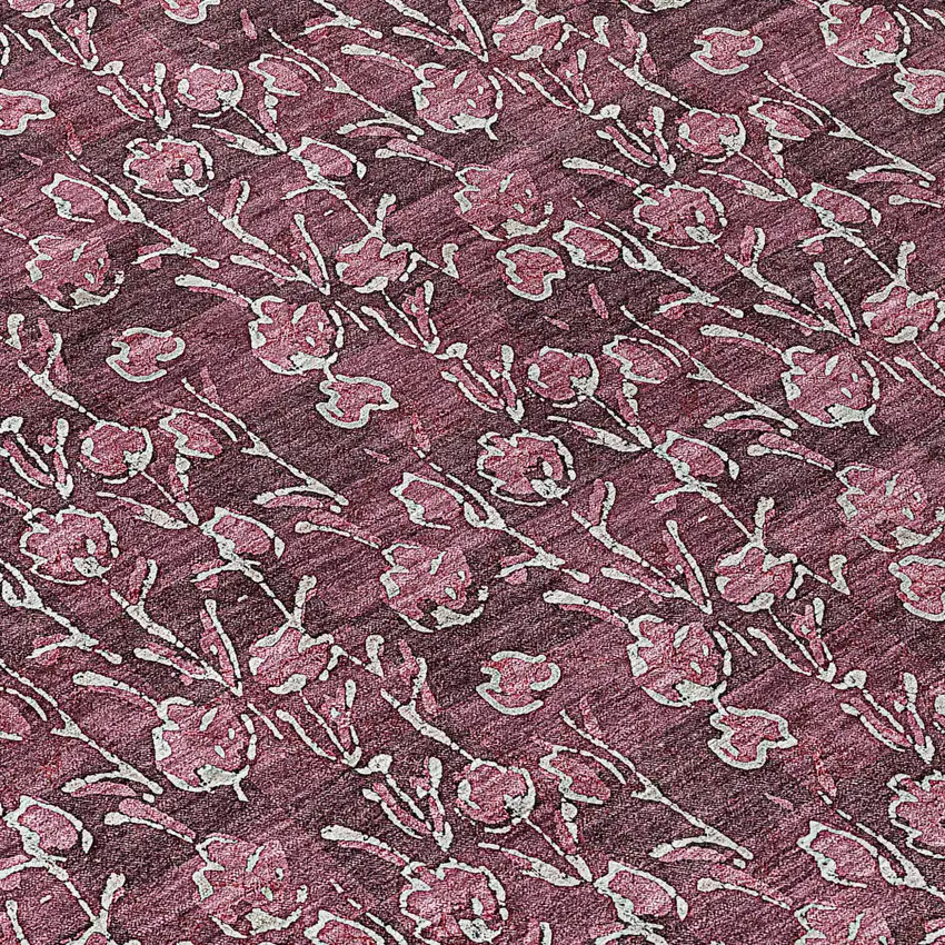 8' Merlot Mauve And Ivory Round Floral Washable Indoor Outdoor Area Rug Photo 8