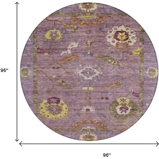 8' Merlot Plum And Gold Round Floral Medallion Washable Indoor Outdoor Area Rug Photo 3