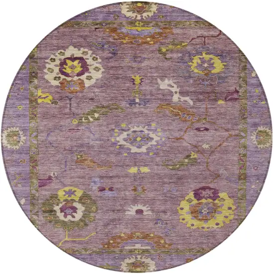 8' Merlot Plum And Gold Round Floral Medallion Washable Indoor Outdoor Area Rug Photo 4
