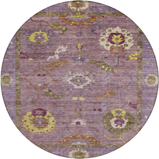 8' Merlot Plum And Gold Round Floral Medallion Washable Indoor Outdoor Area Rug Photo 2