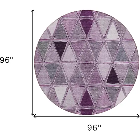 8' Merlot Purple And Lavender Round Geometric Washable Indoor Outdoor Area Rug Photo 9