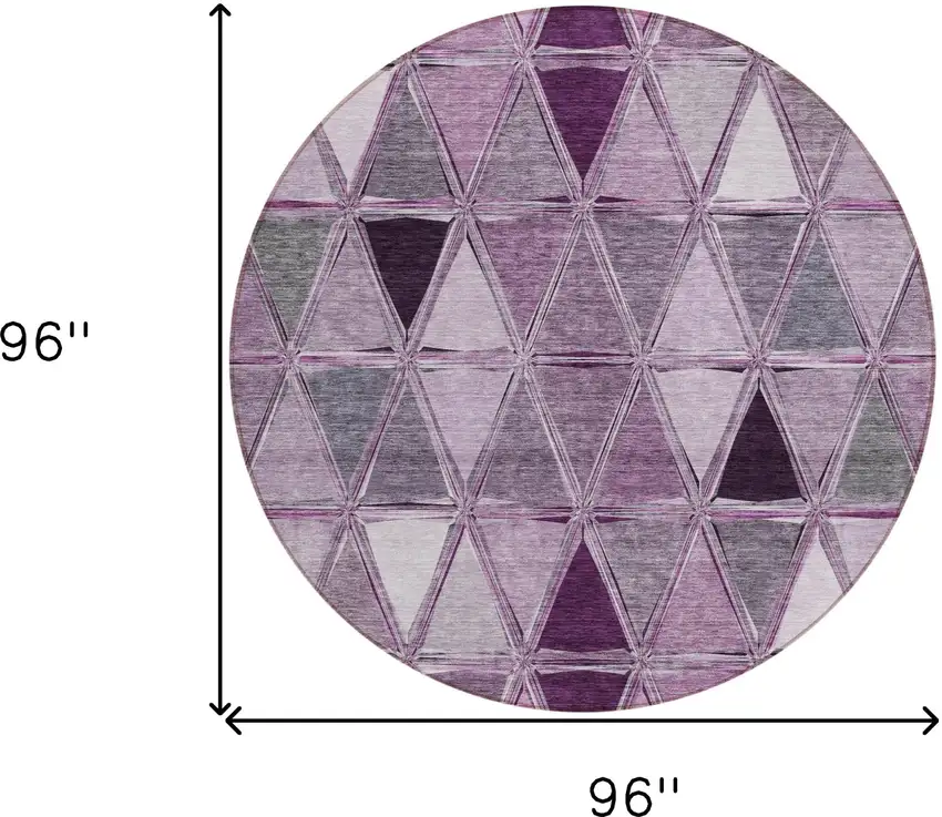 8' Merlot Purple And Lavender Round Geometric Washable Indoor Outdoor Area Rug Photo 9