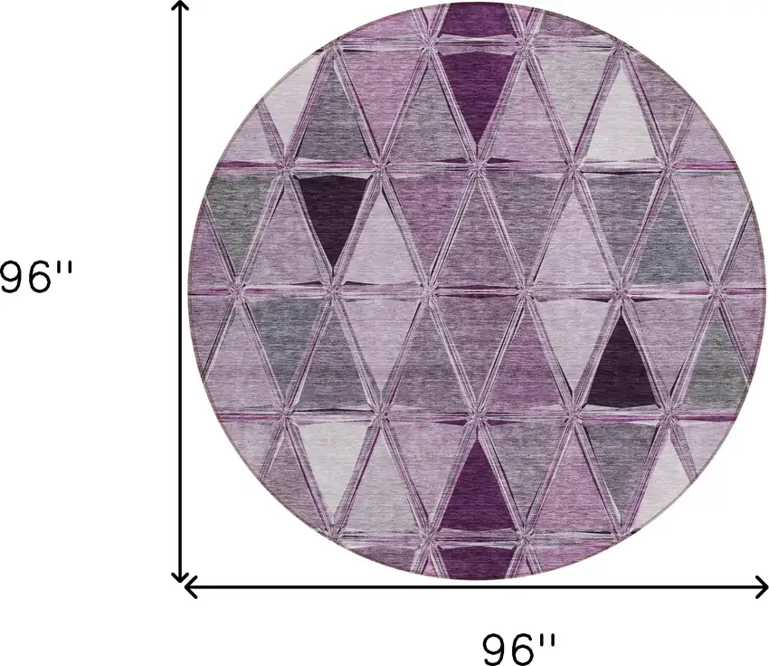 8' Merlot Purple And Lavender Round Geometric Washable Indoor Outdoor Area Rug Photo 9