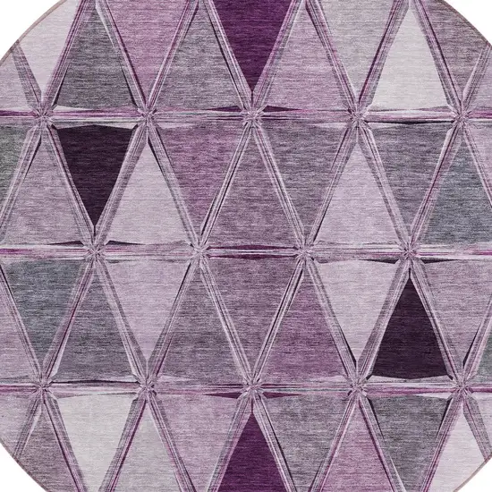 8' Merlot Purple And Lavender Round Geometric Washable Indoor Outdoor Area Rug Photo 3