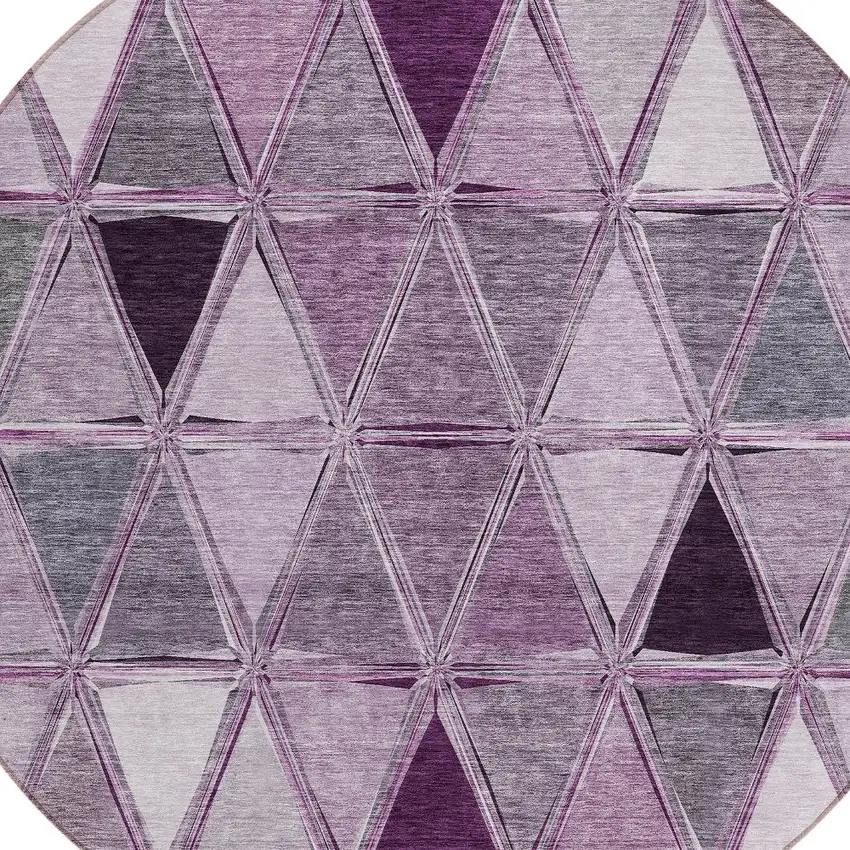 8' Merlot Purple And Lavender Round Geometric Washable Indoor Outdoor Area Rug Photo 3