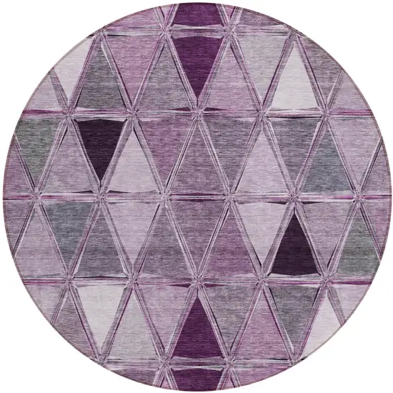 8' Merlot Purple And Lavender Round Geometric Washable Indoor Outdoor Area Rug Photo 1